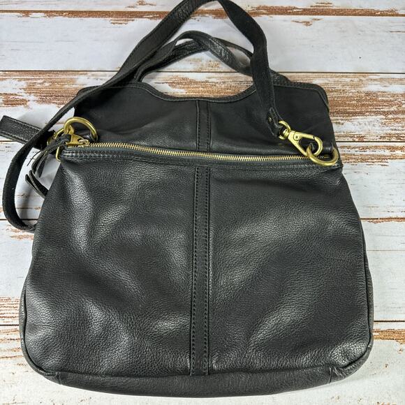 Vintage Fossil Folder Over Black Leather Purse Brass Shoulder Bag - Picture 7 of 7